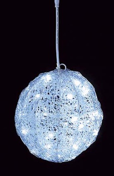 DILI-61068 耐水20cm40球広角型LEDホワイトグロー立体ボール（常点灯/パワーコード/コネクター/付） 