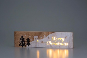 ライト付き木製プレートクリスマスビレッジ